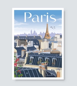 Affiches de Paris, vue sur la Tour Eiffel. Posters originaux des toits de Paris